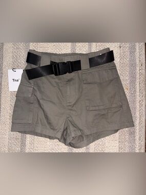 Aritzia TNA Olive Cargo Shorts with Black Utility Belt